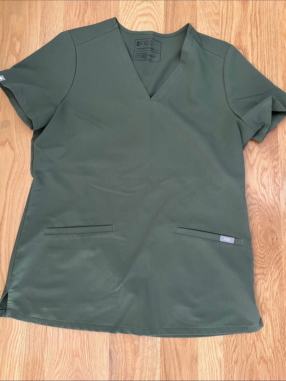 Figs Dark Olive Green V-Neck Short Sleeve Scrub Top
